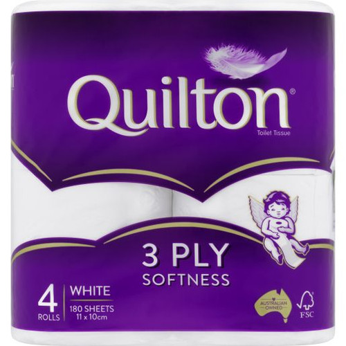 QUILTON CLASSIC WHITE 3PLY TOILET TISSUE 4PK