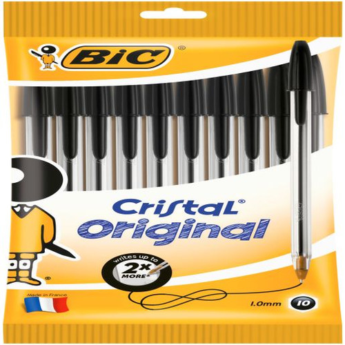 BIC CRISTAL PEN BLACK POUCH 10PK