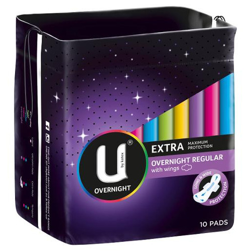 U BY KOTEX REGULAR OVERNIGHT MAXI PADS 10PK