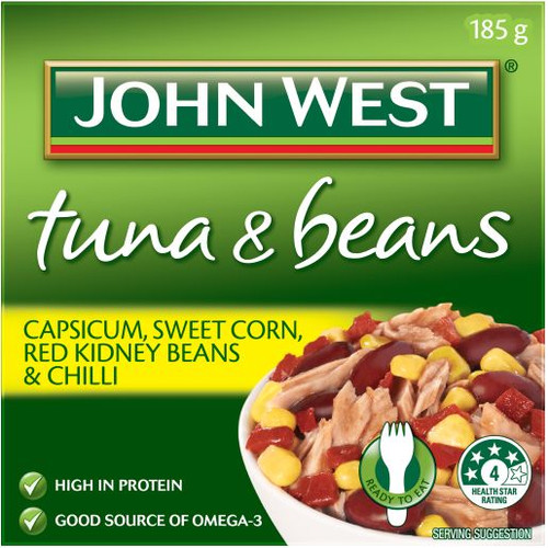 JOHN WEST TUNA & BEANS CAPSICUM, CORN & CHILLI 185GM