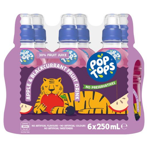 POP TOPS APPLE & BLACK CURRANT FRUIT DRINK 6X250ML