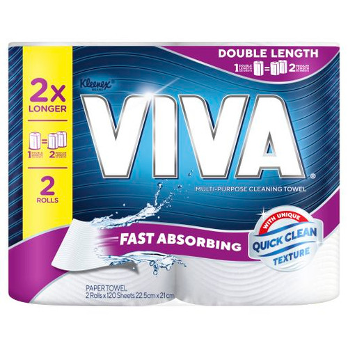 VIVA PAPER TOWEL WHITE DOUBLE LENGTH 120 SHEETS 2PK