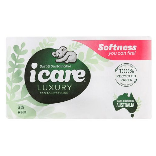 I CARE 100% RECYCLED TOILET PAPER 8PK