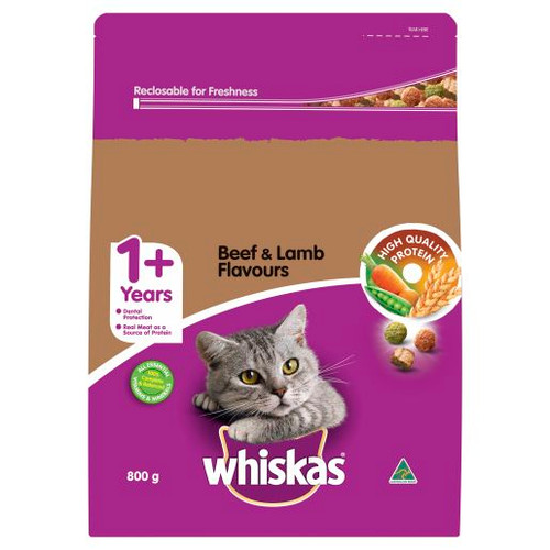 WHISKAS BEEF & LAMB ADULT CAT FOOD 800GM