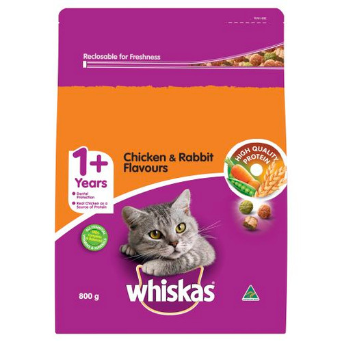 WHISKAS CHICKEN & RABBIT ADULT CAT FOOD 800GM
