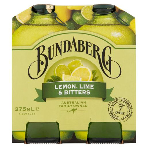 BUNDABERG LEMON LIME & BITTERS SOFTDRINK 4X375ML