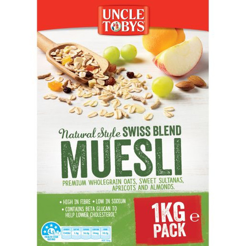 UNCLE TOBY NATURAL SWISS STYLE MUESLI BREAKFAST CEREAL