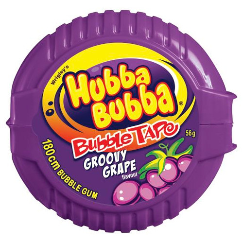 WRIGLEYS HUBBA BUBBA BUBBLE GUM GRAPE TAPE 56GM (Carton of 12)