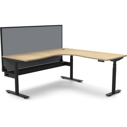 Rapidline Halo+ Corner Workstation + Screen + Cable Tray 1800/1500mmW Oak/Black
