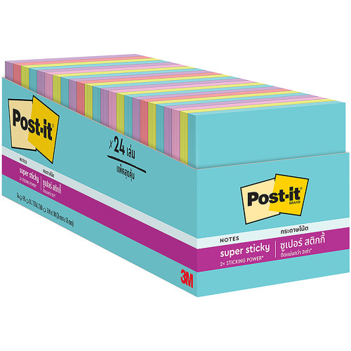 Post-it 654-24SSMIA-CP Super Sticky Notes 76x76mm Supernova Neons Cabinet , Pack of 24