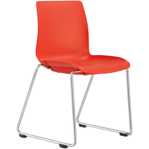 Pod Chair No Arms Sled Chrome Base Red Plastic Seat
