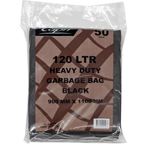 CAPRI 120L GARBAGE BAGS HEAVY DUTY BLACK BOX 250 (5 PACKS OF 50 BAGS)