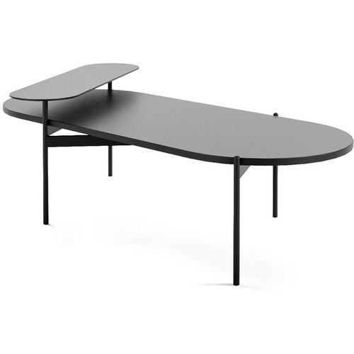Nido Oval Coffee Table - Black Melamine Table Top with Black P/C Cross Brace Underframe and Black P/C Elevated Feature Console 1200mm W x 681mm D x 375mm H