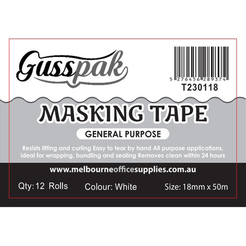 GUSSPAK MASKING TAPE 18mm x 50m Carton of 72 Rolls