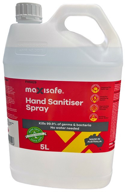 Maxisafe Hand Sanitiser Spray, 5 ltr bottle *** While Stocks Last - Please Enquire to Confirm Availability ***