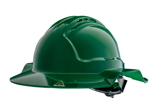Green Broad Brim Vented Hard Hat Ratchet
