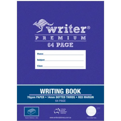 Writer Premium Writing Book - 64 Pages, 14mm Dotted Thirds + Margin (Ref: Brick/ Lego), 70gsm, 330 x 245mm
