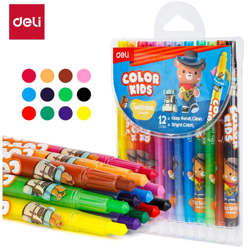 Deli Large Twist Crayons Assorted Colours Pack of 12