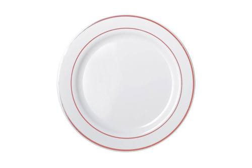 260mm Heavy Duty White Dinner Plate With Rose Gold Lining, Pack of 6
