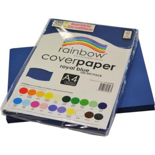 RAINBOW COVER PAPER 125GSM A4 Royal Blue, Pack of 500 sheets (5 packs of 100)