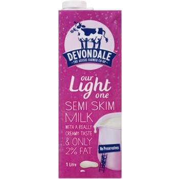 DEVONDALE LONG LIFE UHT MILK Light Semi Skim 1ltr, 98% Fat Free ( PINK BOX )