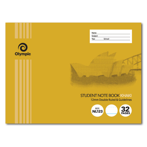 Olympic NSW Student Book NL123 175 x 240mm 32 Page 12mm Double Ruled Khaki (197736)