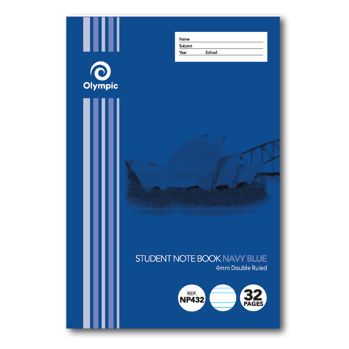 Olympic NSW Student Book NP432 250 x 175mm 32 Page 4mm Double Ruled Navy (197740)