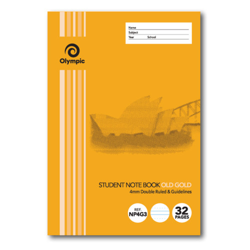 Olympic NSW Student Book NP4G3 250 x 175mm 32 Page 4mm Double Ruled Old Gold (197741)