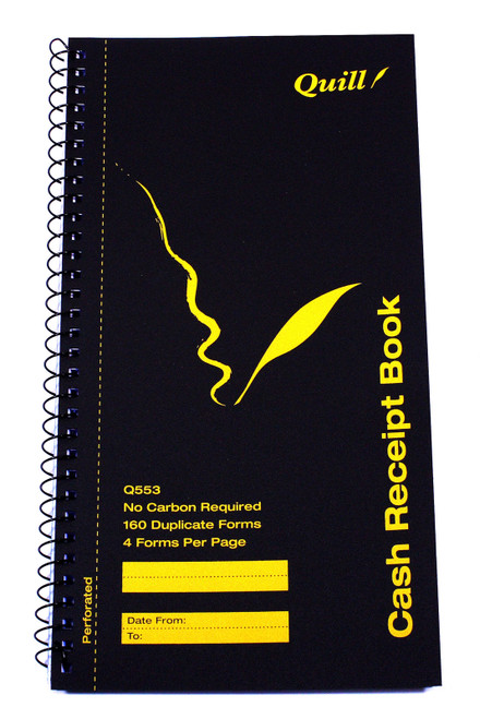 Quill Q Series Cash Receipt Book 272 x 149mm - 4 To View - 160 Forms (10553)
