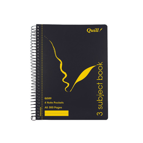 Quill Q Series 3 Subject Book 70gsm A5 300 Pages - Black