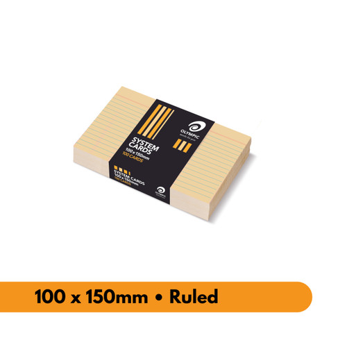 Olympic System Card Ruled 100 x 150mm Buff, Pack of 100 (141460)