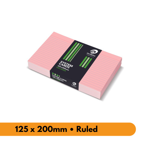 Olympic System Card Ruled 125 x 200mm Pink, Pack of 100 (141465)