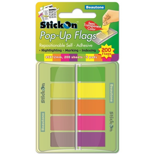 Stick On Flags Pop Up 45mm x 12mm 5 Pads x 40 Sheets - Assorted (15680)
