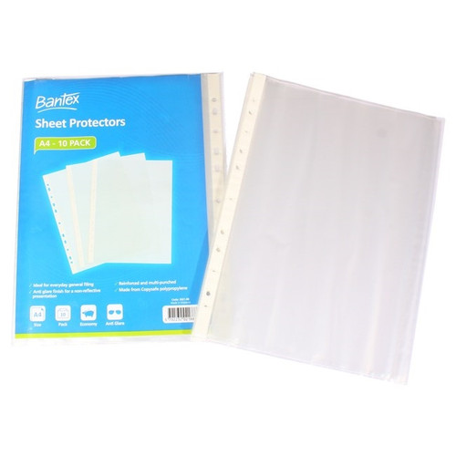 Bantex Economy Sheet Protectors PP A4 35 Micron - Clear, Pack of 10 (2021-88)