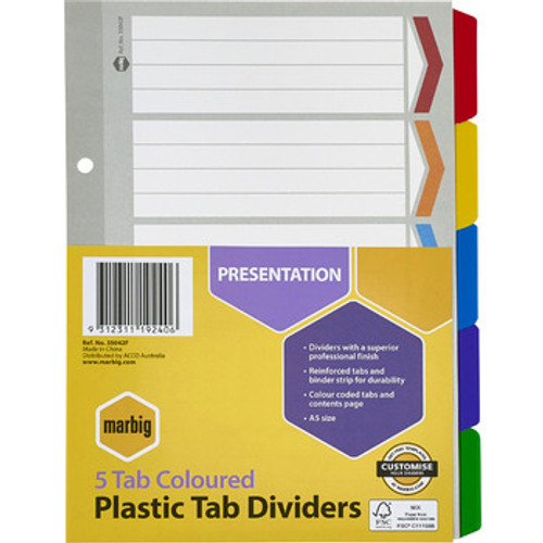 MARBIG A5  DIVIDERS & INDICES REINF BRD COL  5TAB