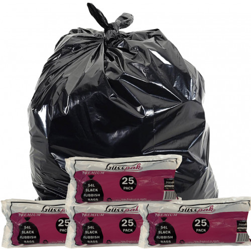 Gusspak Rubbish Bags Premium Black 12um 54ltr Roll Of 25