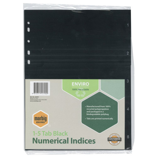 MARBIG ENVIRO DIVIDERS 100 Recycled PP 5 Tab Black