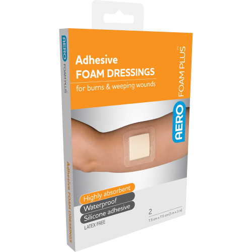 AEROFOAM PLUS Adhesive Foam Dressings 7.5 x 7.5cm, Box of 2