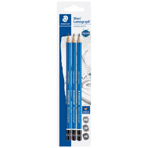 Staedtler 100 Mars Lumograph Pencils, Card of 3 Degrees