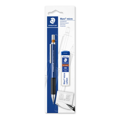 Staedtler 77 Mars Micro Mechanical Pencil - 0.5mm + Tube of 12 HB Leads, Carded