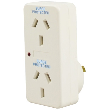ITALPLAST Double Adaptor with Surge Protection - White, Each