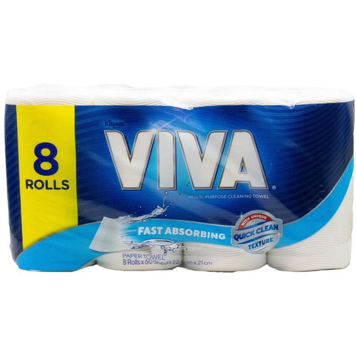 VIVA PAPER TOWEL PK8 60 SHEETS 22.5cm x 21cm FAST ABSORBING