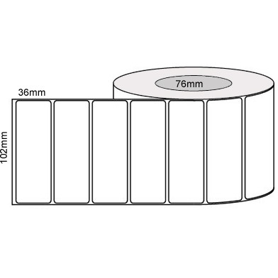 102 X 36mm White Thermal Transfer Labels - Matt with Permanent Adhesive, Perforated, 76mm Core (2000 Labels /Roll)