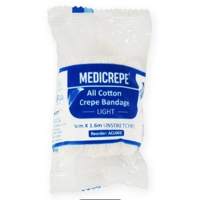 MEDICREPE Cotton Crepe Bandage 5cm x 1.6m Unstretched (Light) Pack of 12