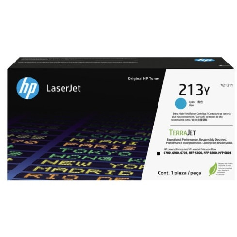 HP #213Y Extra High Yield Original Cyan Laserjet Toner Cartridge W2131Y 12K Suits HP Color LaserJet 5700/ 6700/ 6701, X55745 / MFP 5700/ MFP 5800/ MFFP 6800/ MFP 6801/ MFP X58045