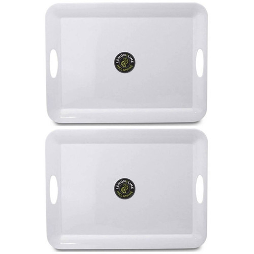 Lemon & Lime Melamine Tray With Handles Large 50 x 38cm White, Pack of 2