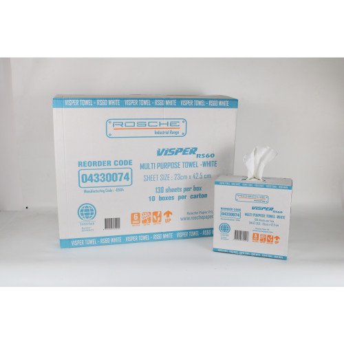 Visper RS60 Multi-Purpose Industrial Towel White 23 x 42.5cm, Carton of 10 Boxes