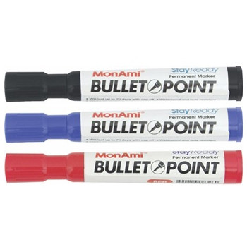 Mon Ami StayReady Permanent Markers Bullet Black, Box of 12