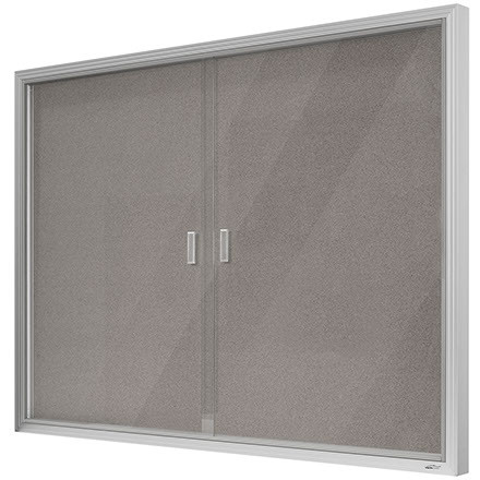 Be Noticed - Hinged Door Notice Case Lockable Slide 2 Door 1525 x 915mm Silver Frame and Grey Fabric, Each