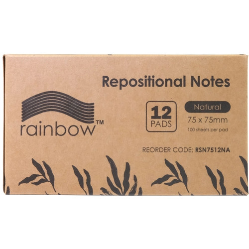 Rainbow FSC Mix Credit Repositional Natural/ Kraft Notes 75 x 75mm 100 Sheets Pad Pack of 12
